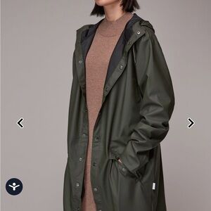 RAINS Women's Long Rain Jacket, Green, Small/Medium